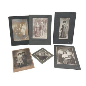6 Victorian Photograph on Board Family Portrait Black White Picture Cabinet